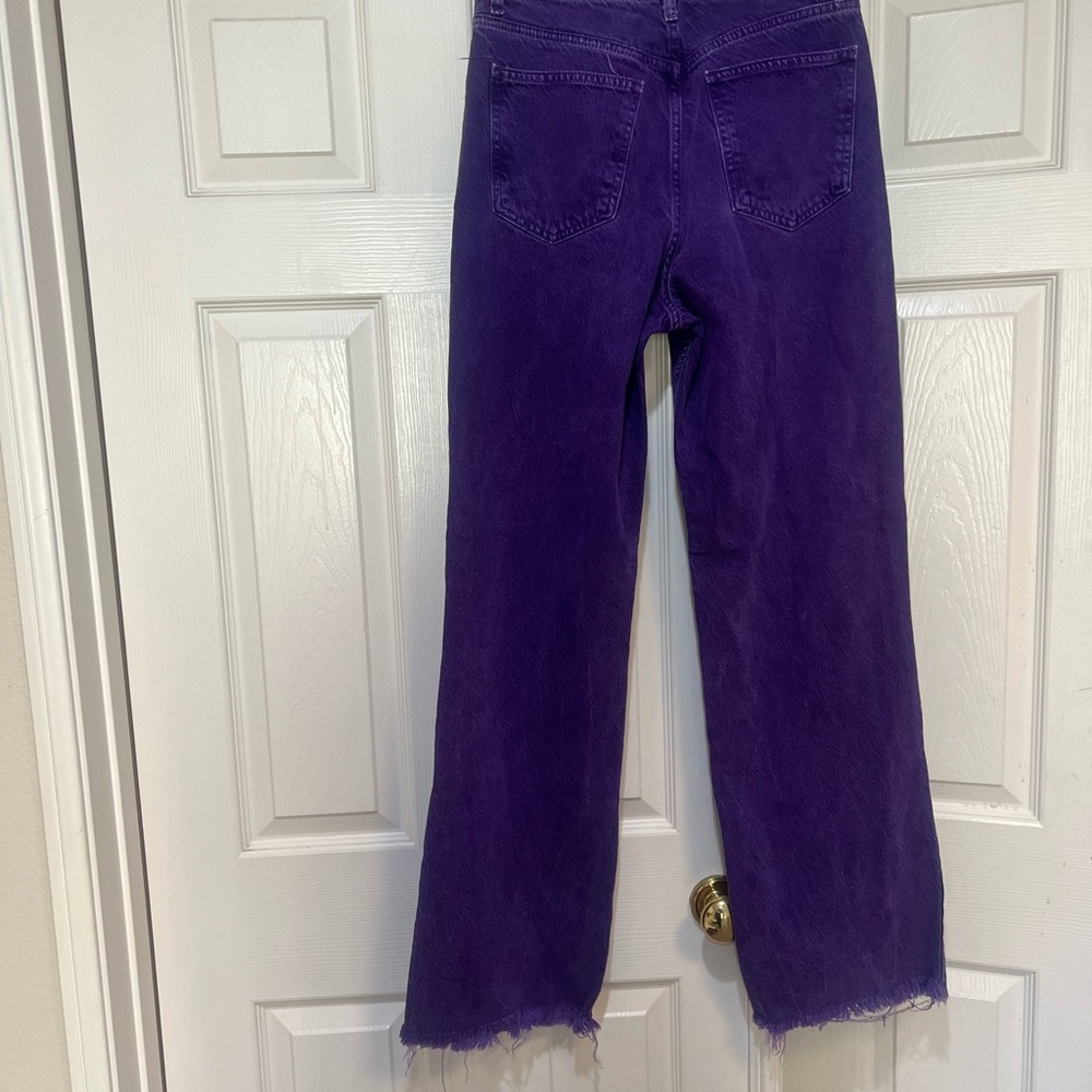 Zara Women size 6 Purple High Rise Straight Leg Jeans Raw Hem and Pockets - Picture 5 of 11